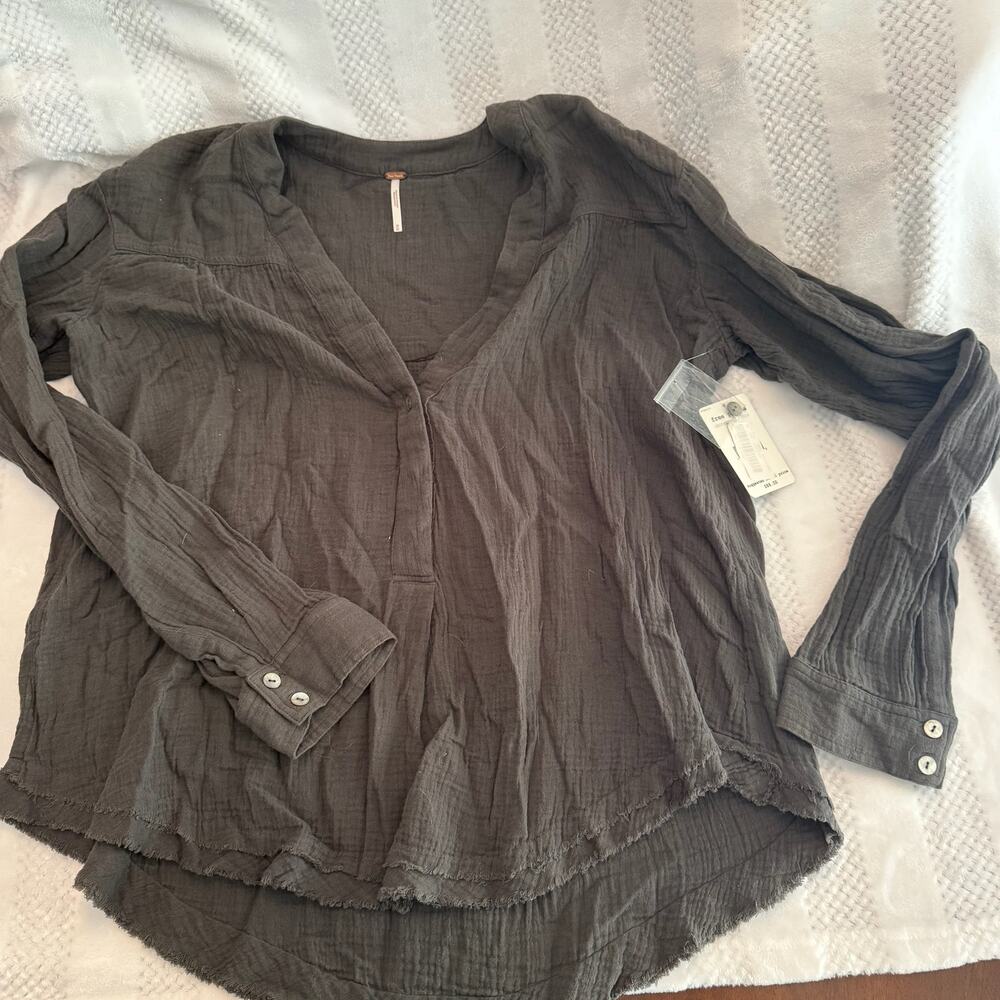 nwt Free People Changing Horizons Gauze Deep V-Neck Blouse size Medium